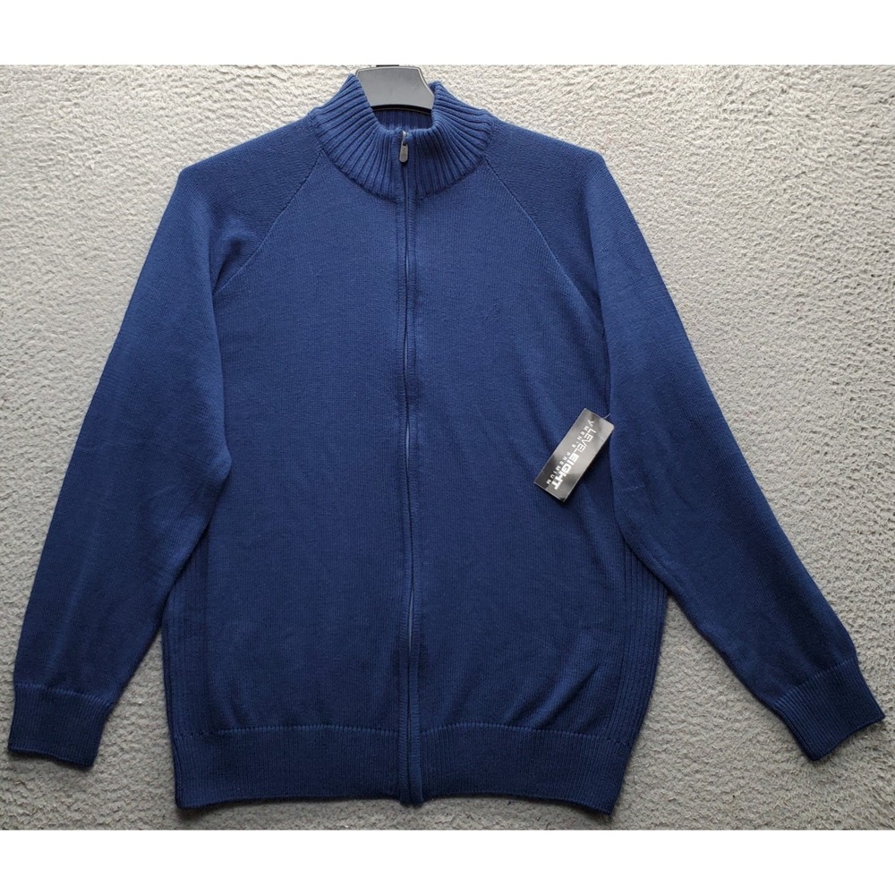Level Eight Premium Cardigan Sweater Mens XL Navy Long Sleeve Mock Neck Full Zip
